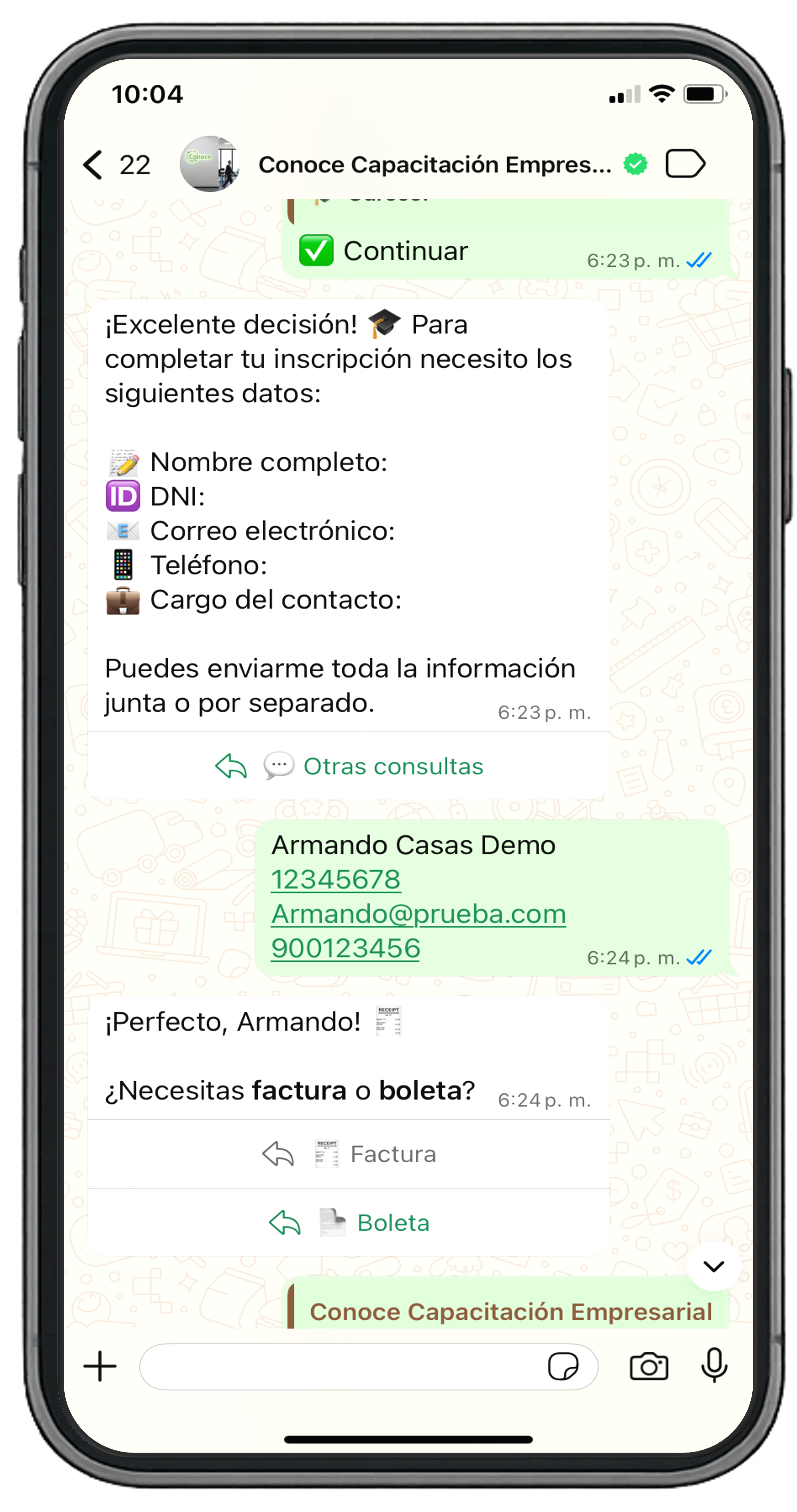 Hamubot en acción - conversación real por WhatsApp